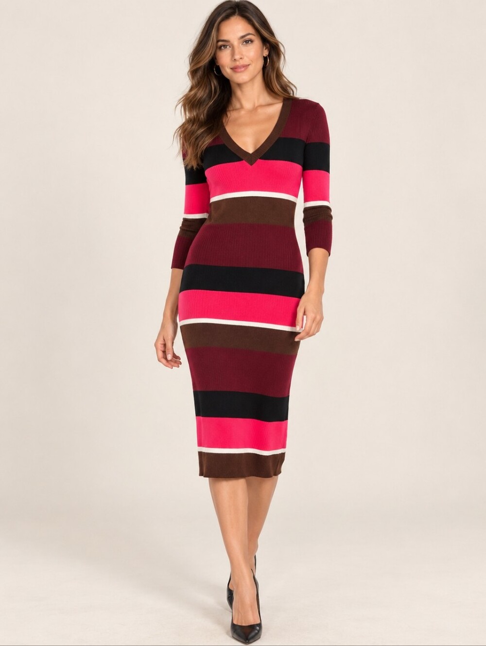 ❤️ TRINA TURK MERINO WOOL BLEND GRAND AVE RIBBED BODYCON MIDI SWEATER DRESS, S